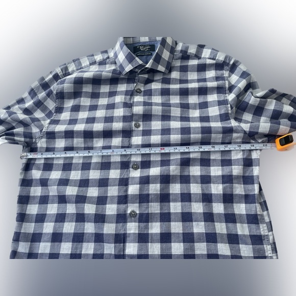 Penguin Button Down Shirt Plaid Blue White Slim Fit 15 32/33 Cotton small - Picture 7 of 11